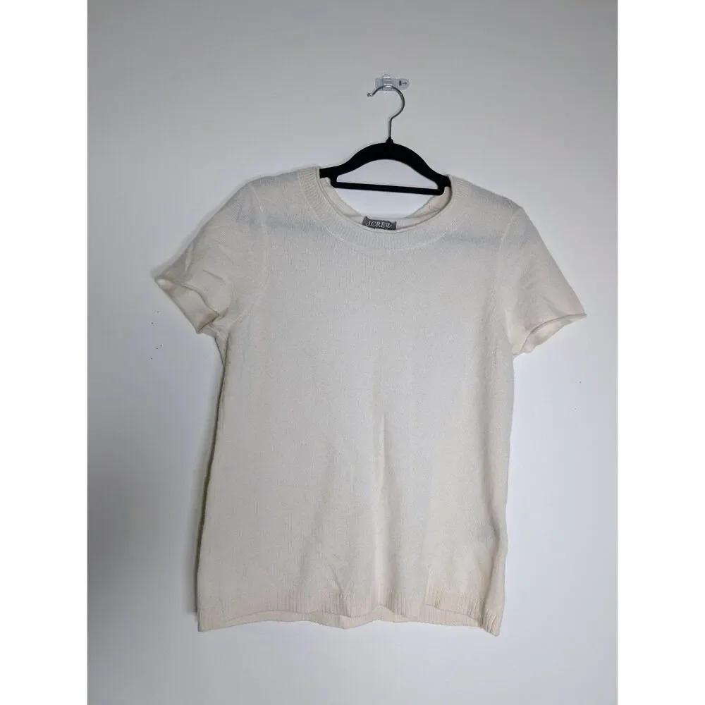 J.Crew 100% Cashmere Ivory Short Sleeve Sweater Women's M Luxury VERY Soft Knit